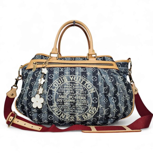 LOUIS VUITTON Monogram Denim Porte Epaule Raye Cabas GM Shoulder 2 Way Bag EUC - Picture 1 of 16
